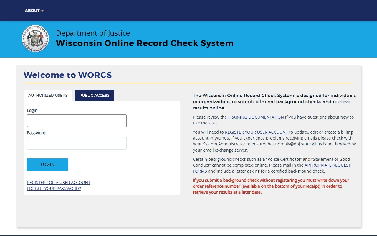 Shawano County court records after arrest Wisconsin WORCS criminal history portal
